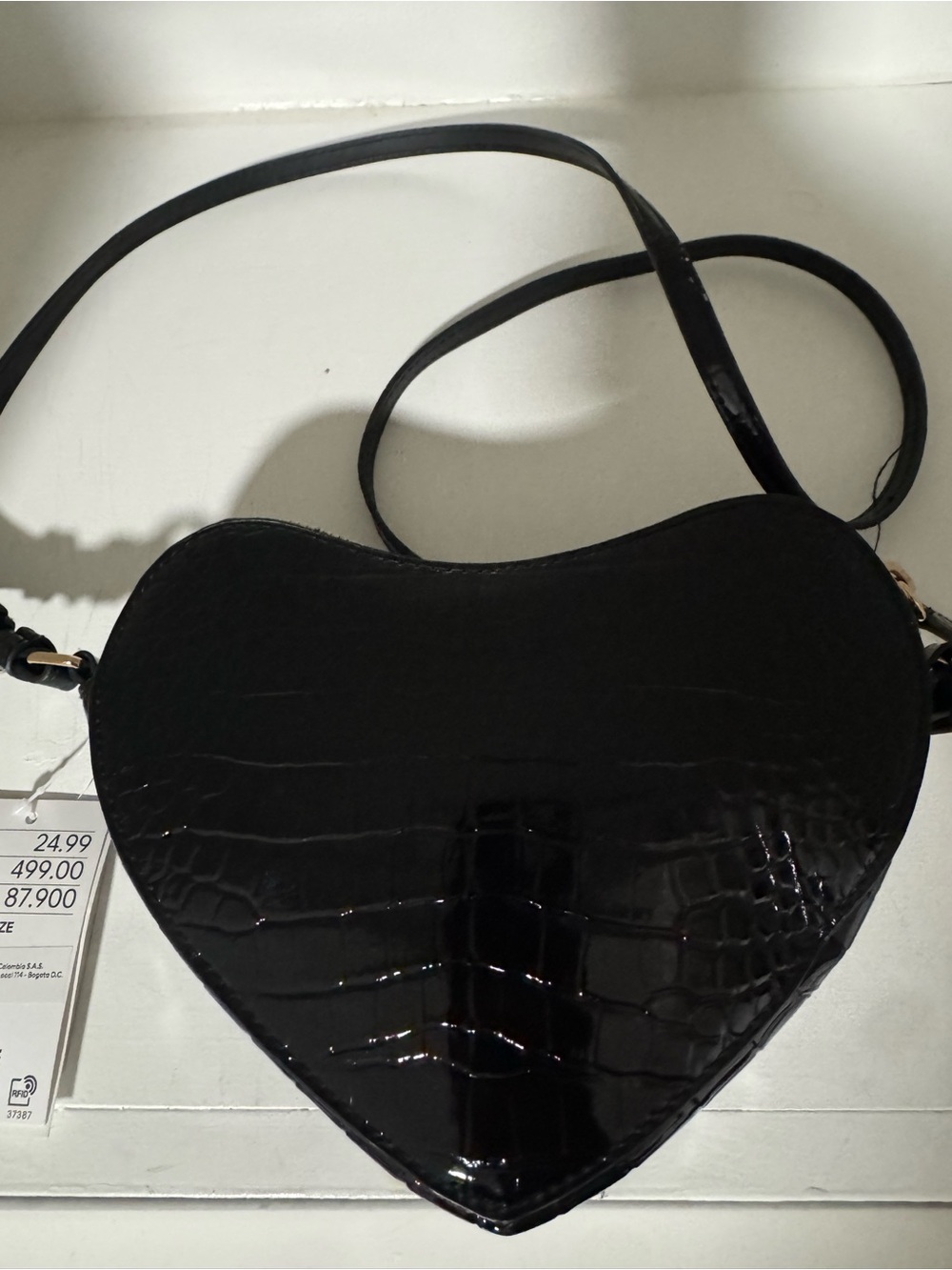 H&M Black Croc-Textured Heart Crossbody Bag
